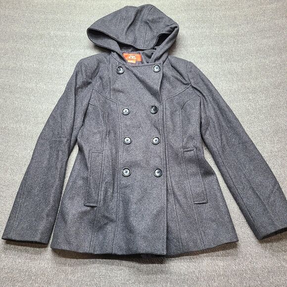 AK Anne Klein Sport Coat Womens Small Wool Blend Hooded Peacoat Double Breasted - Picture 2 of 10